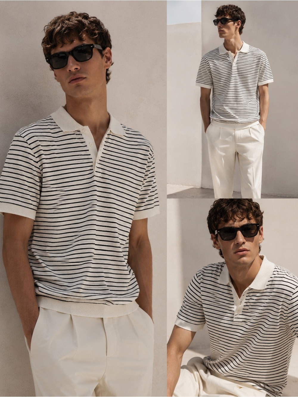 NWT Zara Cream Polo with Black Stripe Pattern